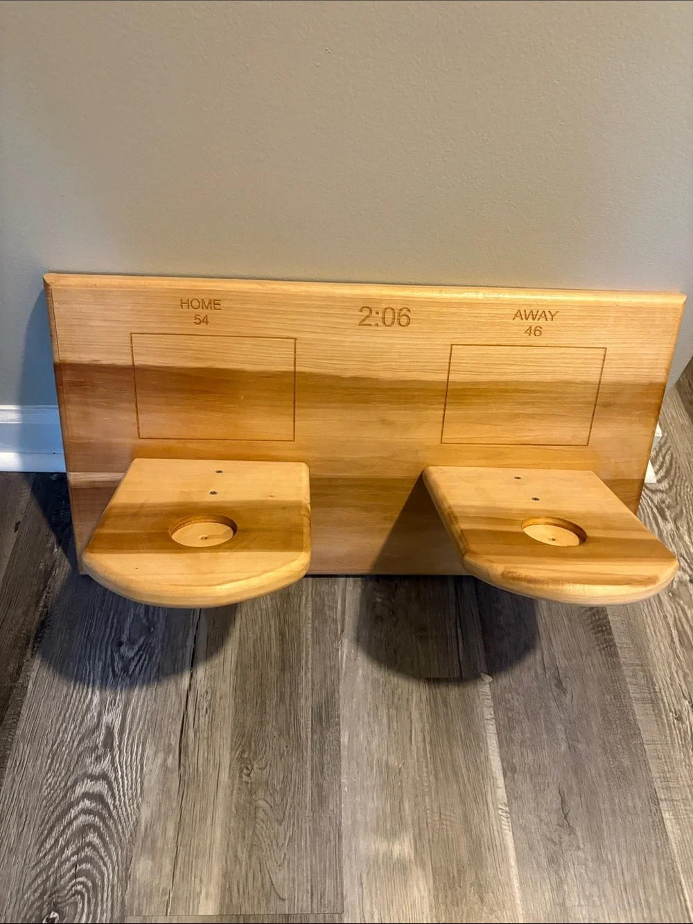 Wooden Wall-Mounted Double Basketball Holders in Natural Brown
